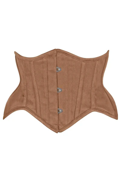 Tan Suede Steel Boned Mini Waist Cincher Half Corset