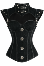 Black Gothic High Neck Steampunk Waist Trainer Overbust Corset curvycorset.com