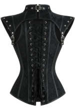 Black Gothic High Neck Steampunk Waist Trainer Overbust Corset curvycorset.com