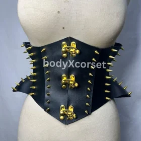 Spiked Faux Leather Corset Belt: Gothic Steampunk Waist Cincher Cosplay Fashion Outfit