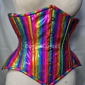 Rainbow Holographic Steel Boned Corset: Rave, Pride, Drag, Gothic Fashion