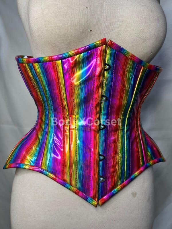 Rainbow Holographic Steel Boned Corset: Rave, Pride, Drag, Gothic Fashion