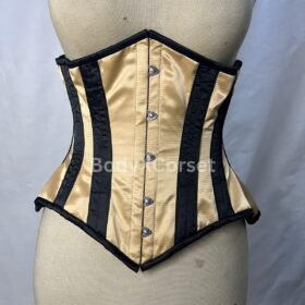 Vintage Gold & Black Steel Boned Corset: Gothic Steampunk Waist Cincher