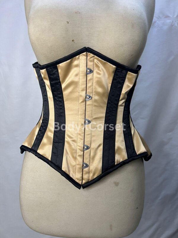 Vintage Gold & Black Steel Boned Corset: Gothic Steampunk Waist Cincher