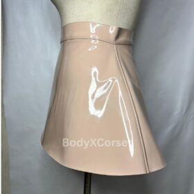 Faux Leather Nude Mini Skirt High Waist Partywear