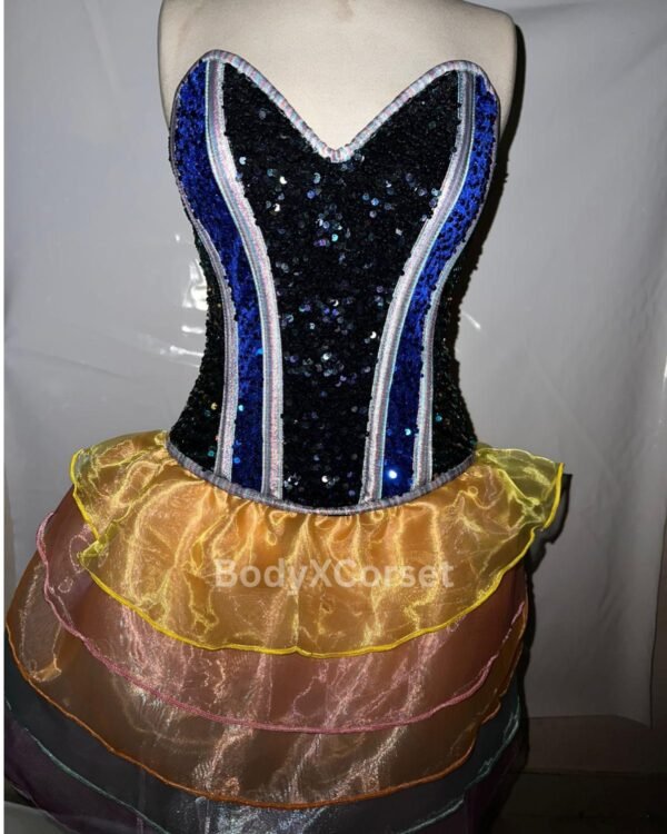 Rainbow Sequin Bustier Dress with Layered Tulle Skirt