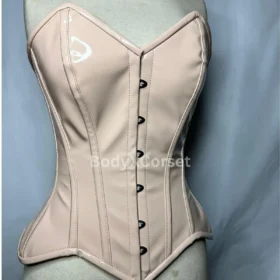 Nude Patent Leather Corset Top Glossy PVC Strapless Waist Trainer Lace-Up Bustier for Waist Cinching | Sexy Gothic Lingerie Steampunk Corset