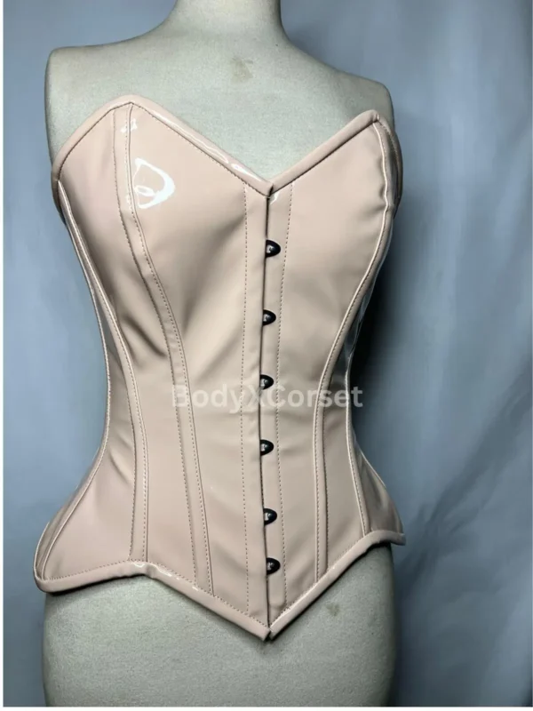 Nude Patent Leather Corset Top Glossy PVC Strapless Waist Trainer Lace-Up Bustier for Waist Cinching | Sexy Gothic Lingerie Steampunk Corset