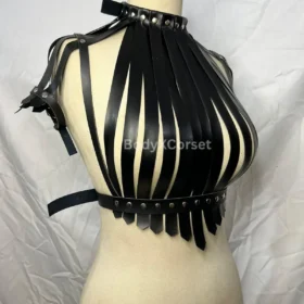 Handmade Faux Leather Cage Harness Bra: Gothic Festival Top