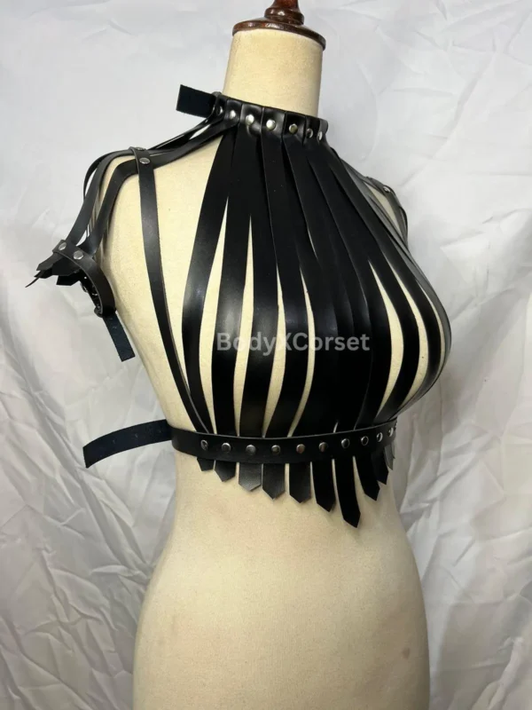 Handmade Faux Leather Cage Harness Bra: Gothic Festival Top