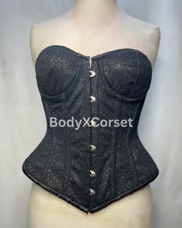 Gothic Black Corset – Lace Overbust Steampunk Waist Cincher
