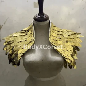 Gold Sequin Feather Epaulettes: Burning Man Costume Wings, Rave Outfit Accessory