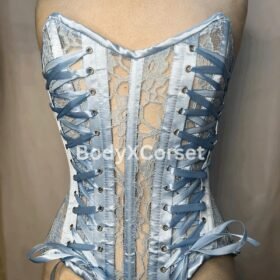 Light Blue Lace Corset Top: Bridal Lingerie, Gothic Victorian Style