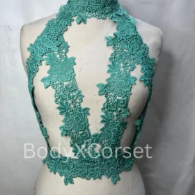 Sage Green Lace Halter Bralette Top Gothic Lingrie Crop Top  Sheer Backless Lingerie  Festival Top Punk Burlesque Body Harness Bra