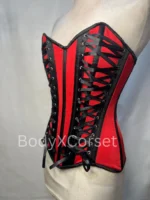 Red Black Steel Boned Overbust Corset Waist Trainer