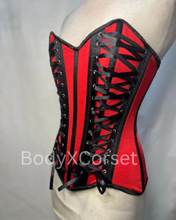 Red Black Steel Boned Overbust Corset Waist Trainer