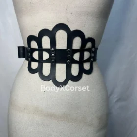 Gothic Faux Leather Waist Cincher: Cutout Corset Belt, Punk Rock Style