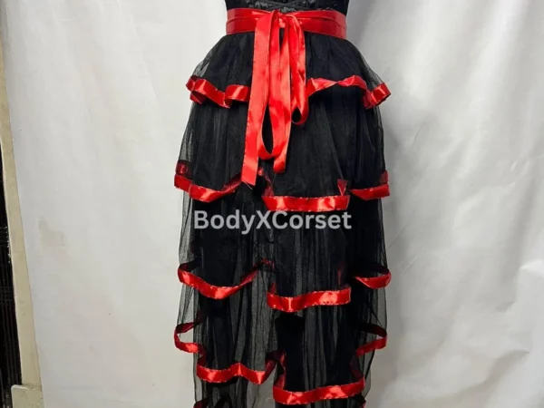 Burlesque Gothic Corset Dress Red Ribbon Cosplay Outfit