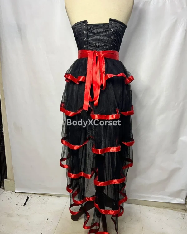 Burlesque Gothic Corset Dress Red Ribbon Cosplay Outfit