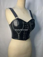Black Faux Leather Bustier Corset – Gothic Steampunk Top