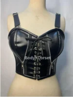 Black Faux Leather Bustier Corset – Gothic Steampunk Top