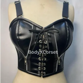Black Faux Leather Bustier Corset – Gothic Steampunk Top