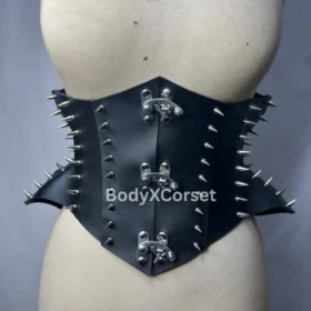 Black Spiked Underbust Corset – Gothic Punk Waist Cincher Top