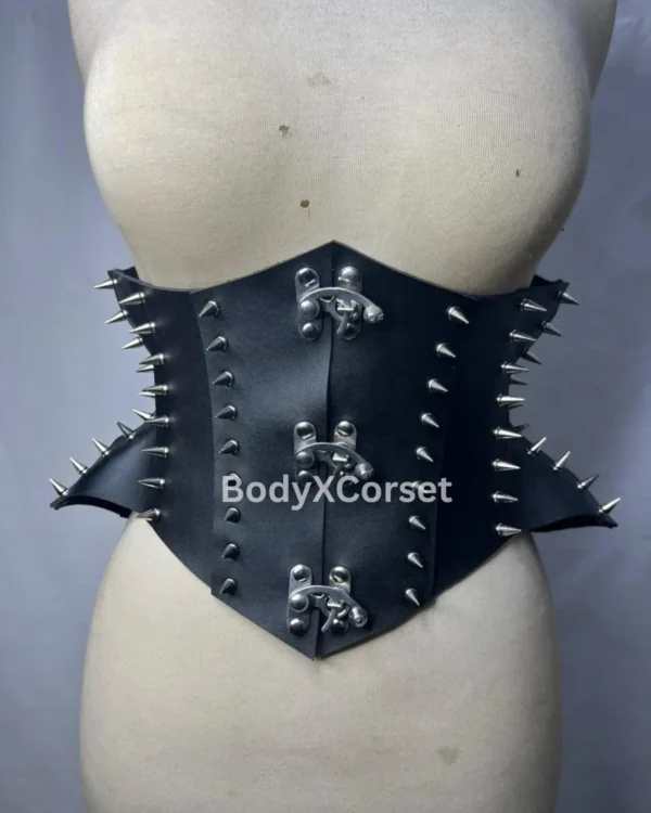 Black Spiked Underbust Corset – Gothic Punk Waist Cincher Top