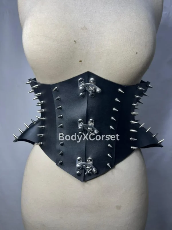 Spiked Faux Leather Underbust Corset: Gothic Punk Waist Cincher