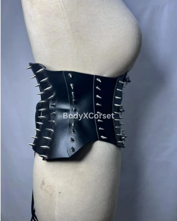 Black Spiked Underbust Corset – Gothic Punk Waist Cincher Top