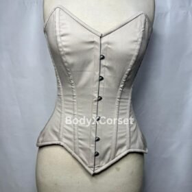 Beige Satin Overbust Corset Steel Boned Bridal Waist Trainer