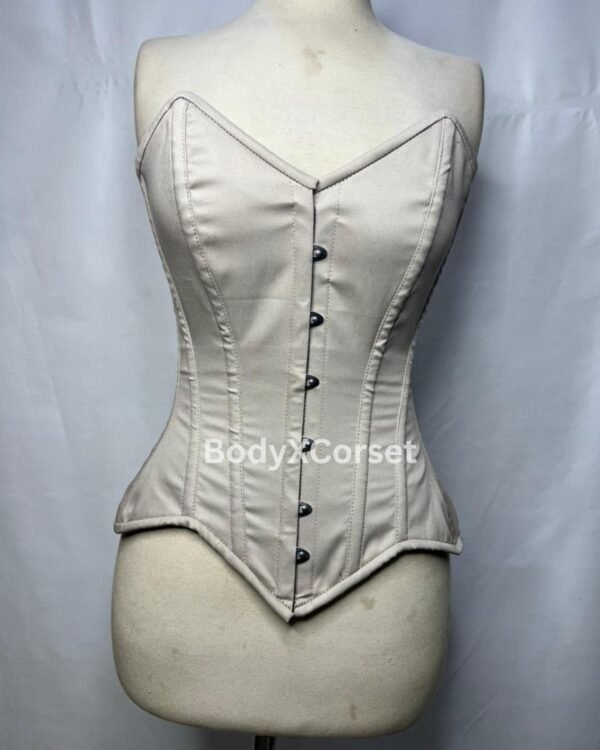 Beige Satin Overbust Corset Steel Boned Bridal Waist Trainer