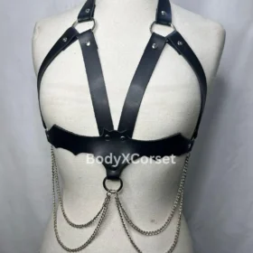 Black Faux Leather Choker Harness: Gothic BDSM Underbust Belt