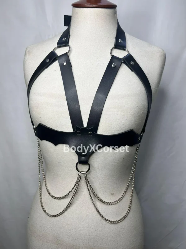 Black Faux Leather Choker Harness: Gothic BDSM Underbust Belt