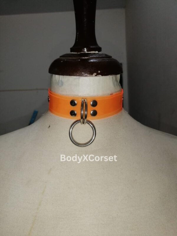 Orange Faux Leather O-Ring Choker: Punk Gothic Vegan Collar