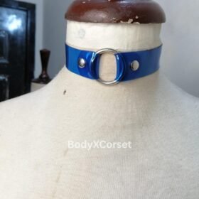 Handmade Blue Faux Leather O-Ring Choker: Gothic Punk Collar