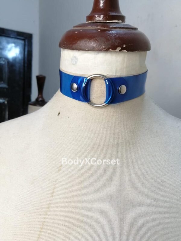 Handmade Blue Faux Leather O-Ring Choker: Gothic Punk Collar