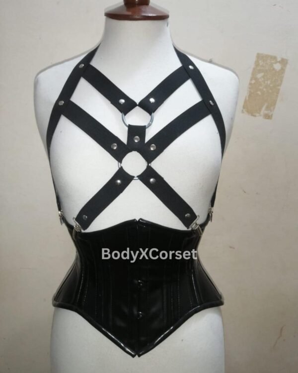 Black PVC Underbust Corset – Gothic Waist Cincher