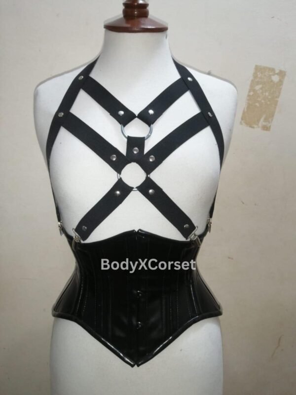 Gothic Faux Leather Harness Corset: Burlesque Waist Cincher
