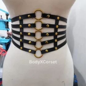 Black Faux Leather Cage Harness Belt: Gothic Festival Fashion