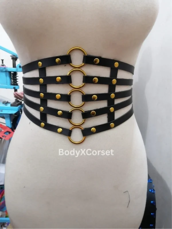 Black Faux Leather Cage Harness Belt: Gothic Festival Fashion