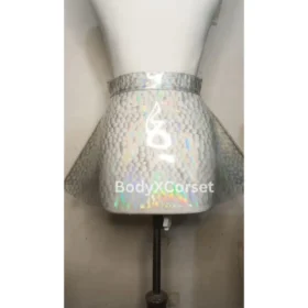 Holographic PVC Mini Skirt: Iridescent Cyberpunk Rave Skater Skirt