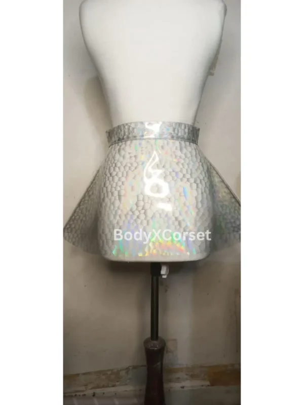 Holographic PVC Mini Skirt: Iridescent Cyberpunk Rave Skater Skirt