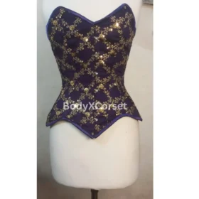 Purple brocade overbust corset steel boned Victorian waist trainer