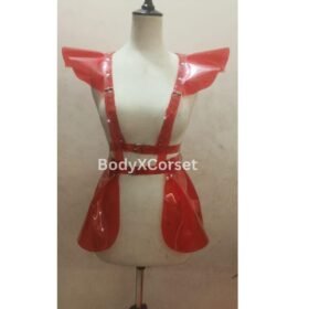 Red PVC Harness Skirt | Futuristic Shoulder Armor Harness | Latex Vinyl Cosplay Outfit | Cyberpunk Festival Wear | Fetish Clubwear Costume
