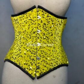 Yellow sequin corset steel boned burlesque rave top