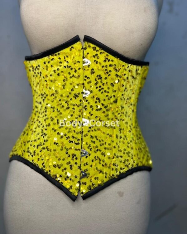 Yellow sequin corset steel boned burlesque rave top