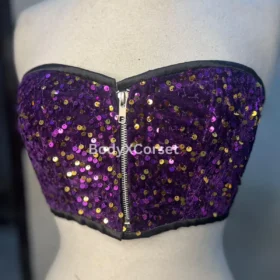 Purple Sequin Corset Top Strapless Velvet Bustier for Party & Rave curvycorset.com