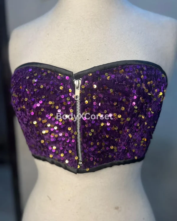 Purple Sequin Corset Top Strapless Velvet Bustier for Party & Rave curvycorset.com