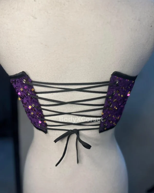 Purple sequin corset top velvet strapless bustier for party